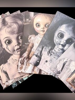 20 Creepy Vintage Doll Art Print Cards - Set of Spooky Portraits